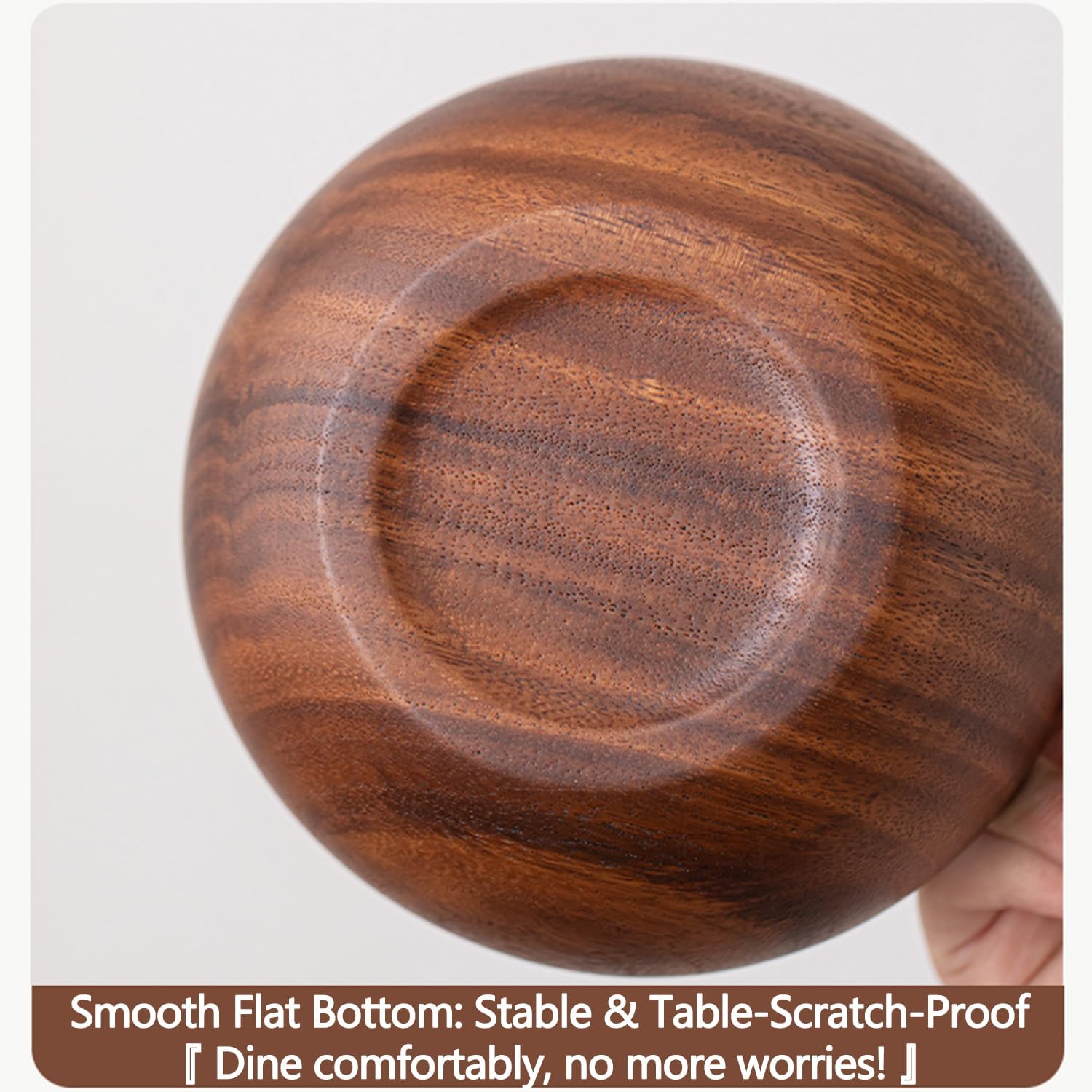 Wooden Serving Bowl 8 Inch, Individual Salad & Pasta Bowl, Walnut Wood Snack & Fruit Bowl, Rustic Farmhouse Round Dinnerware for Kitchen Table