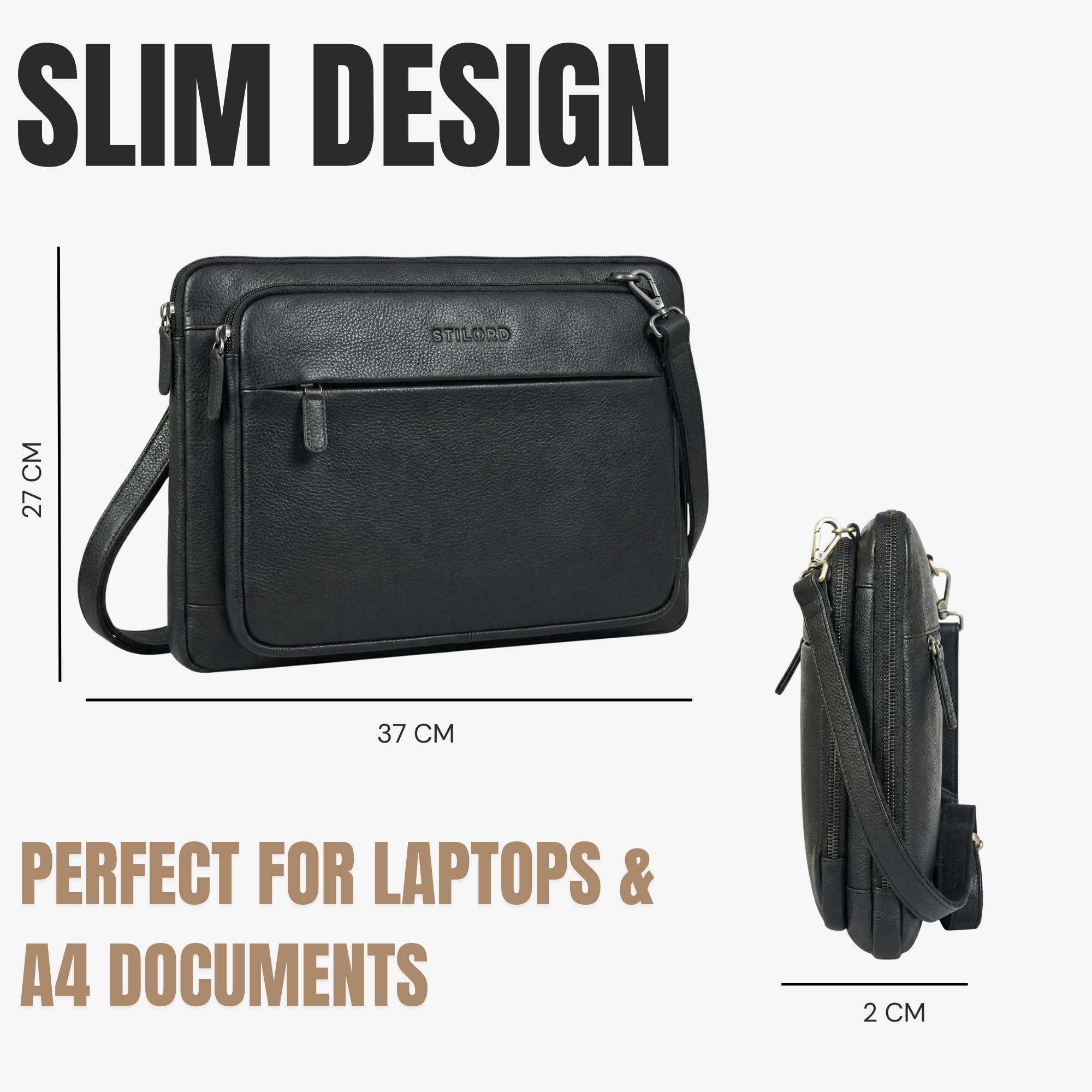 STILORD Clarity Funda para Portátil 15-16 Pulgadas Cuero Maletín Delgado Acolchado Correa Extraíble Bolsa Laptop Piel Negro