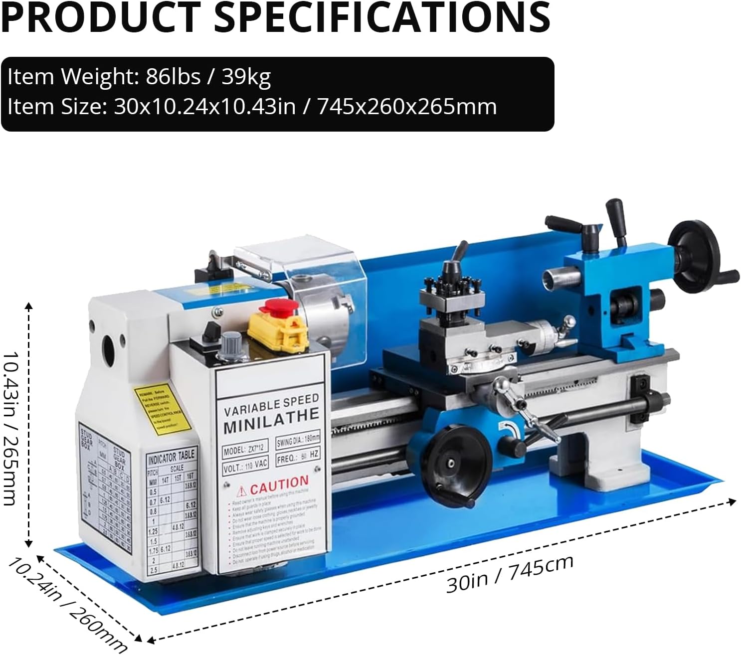 Mini Metal-Lathe Machine Benchtop 550W Variable Speed 2250RPM W/ 3-Jaw Chuck CNC - Picture 8 of 18