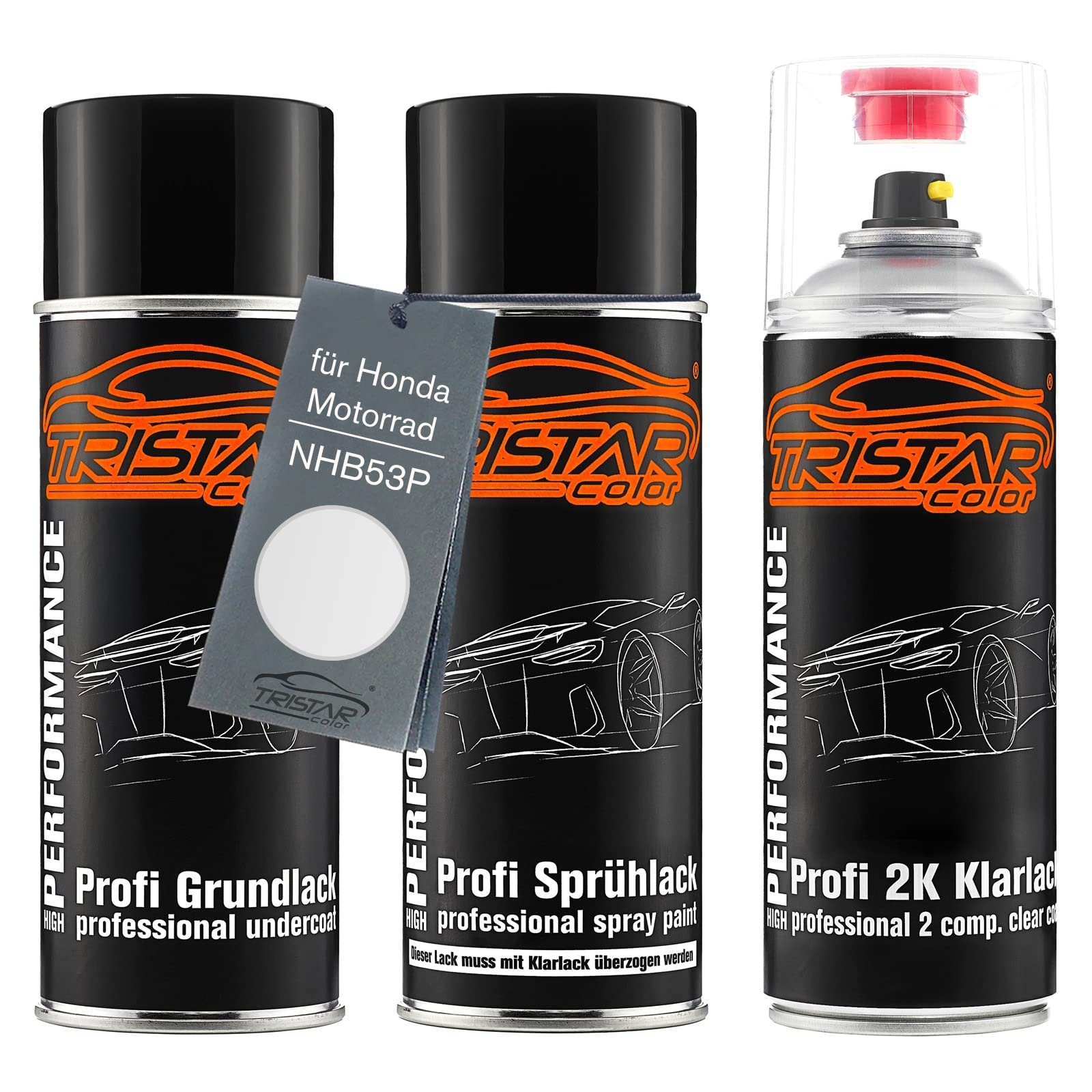 TRISTARcolor Vernice per moto Kit bombolette spray 2K per Honda Motorrad NHB53P Glare White Perl Vernice di fondo vernice di base 2 componenti vernice trasparente bomboletta a spruzzo