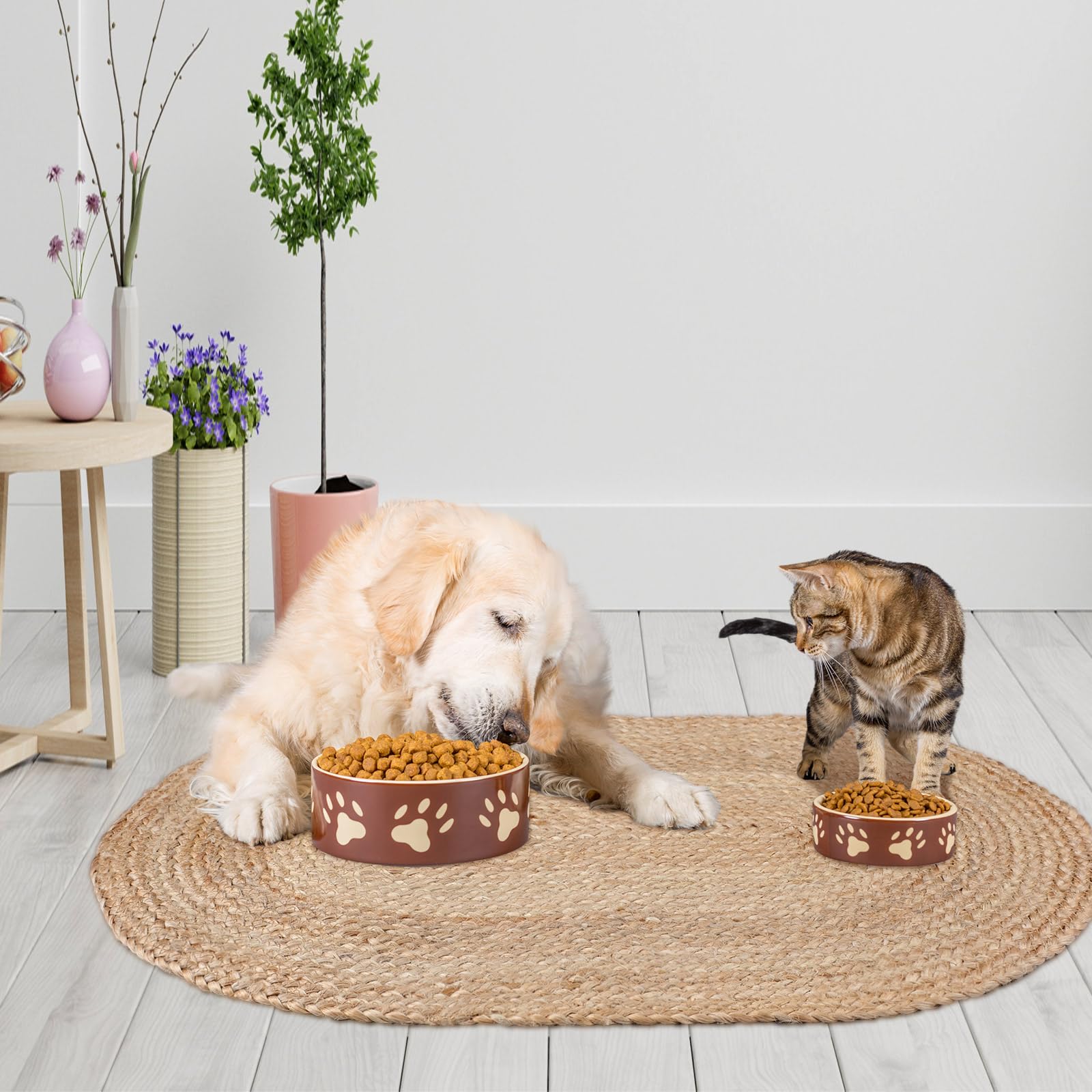 Amazon.com: Tinideya Braided Jute Dog Bowl Mat 31 x 20 Inch Pet Food Rustic  Mat Natural Cat Placemats for Food and Water Dish Oval Rug Non Toxic Feeding  Mats for Pet Bowl