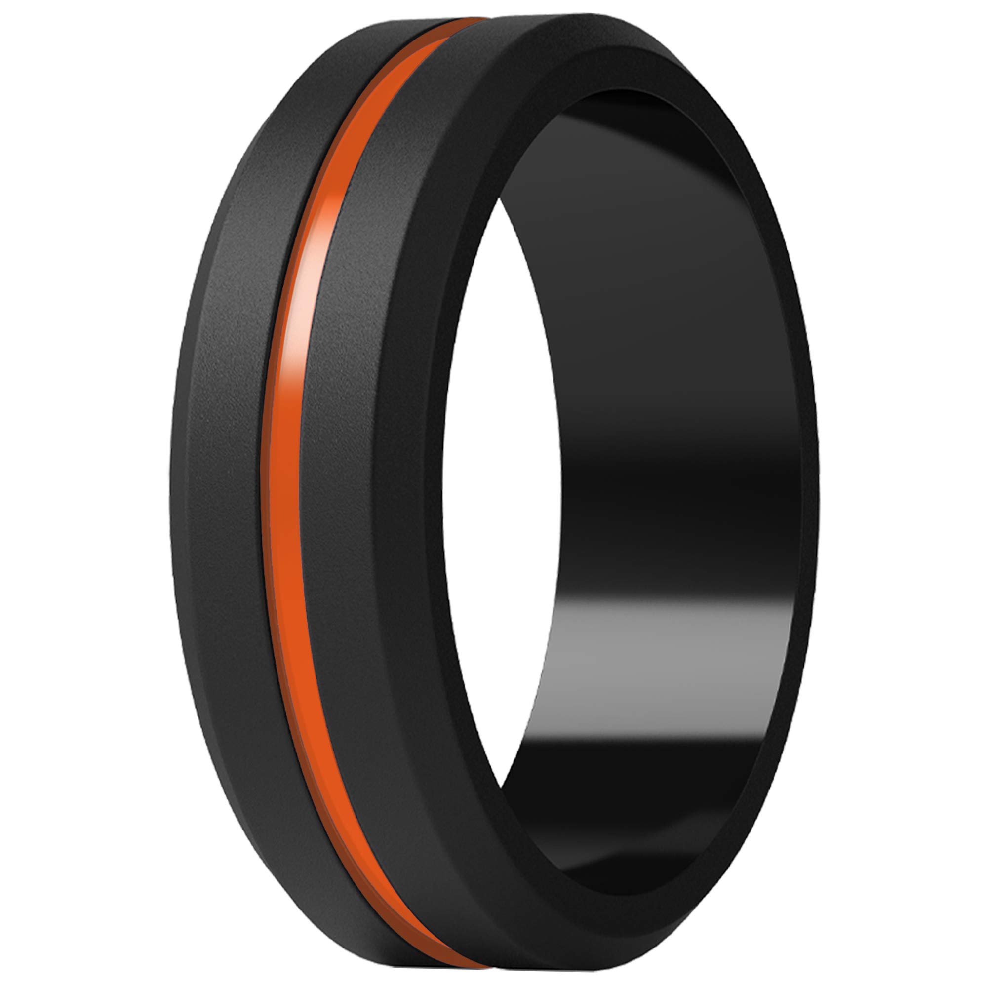 ThunderFit Silicone Wedding Rings for Men,7 Rings,4 Rings,1 Ring Brushed Top Middle Engraved Line Rubber Engagement Bands,8.2mm Width 2.5mm Thickness, 14.5,15 (23.06mm), Silicone, No Gemstone