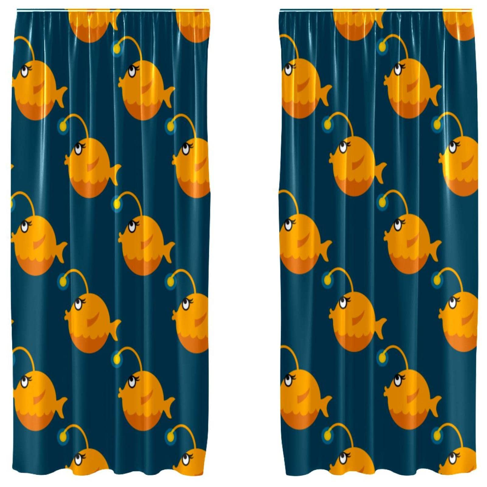 Cortinas de pez pescador infantil juego de 2 paneles ligeros con bolsillo para barra de 55x84