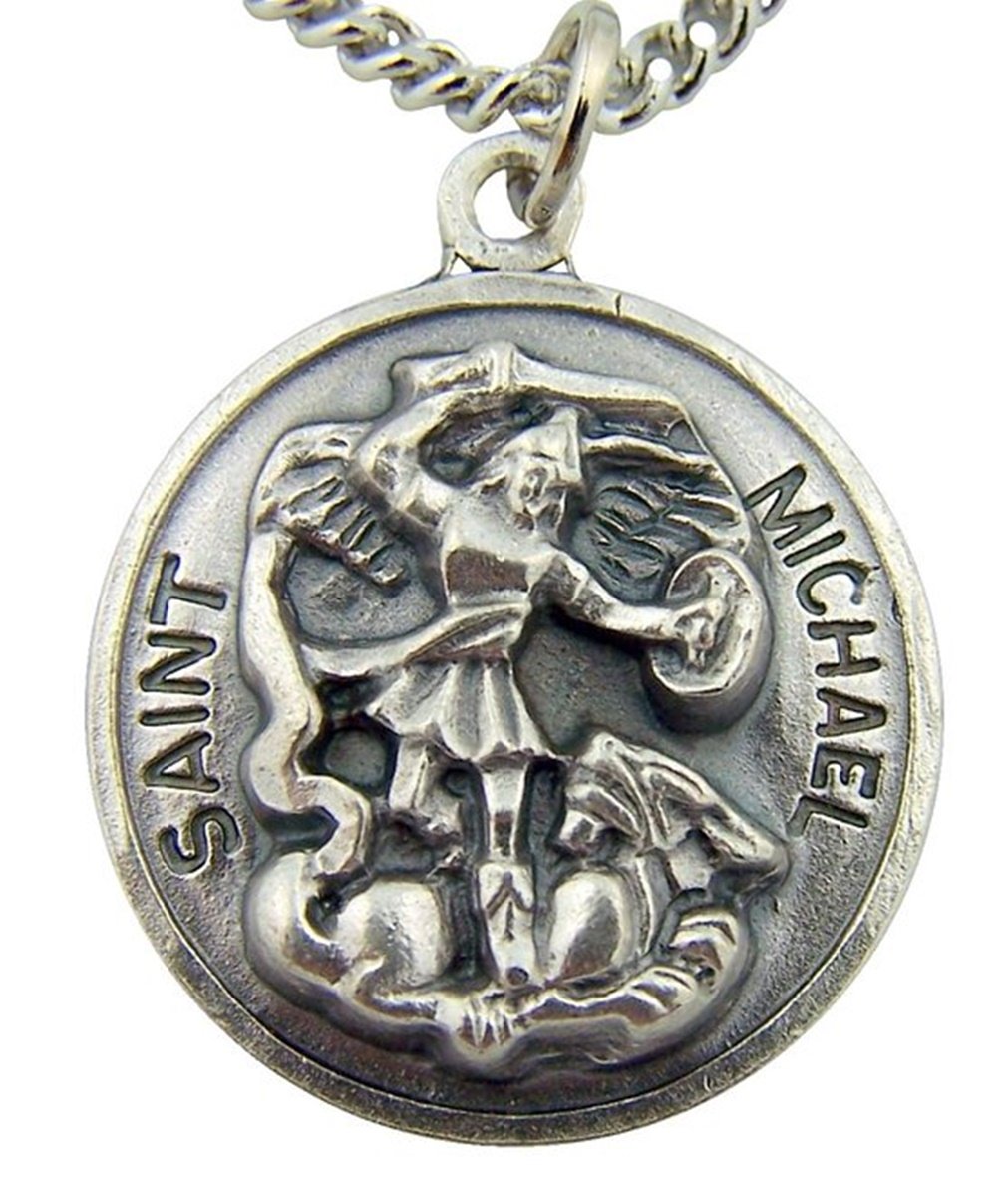CB The Heritage Collection Silver Toned Base St Michael The Archangel Pendant, Religious Jewelry, 7/8 Inch