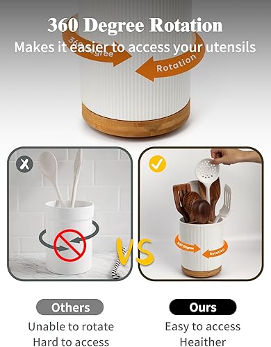 Miniatura 5 de LoeJan Soporte para Utensilios de 3 Compartimentos, Recipiente para Utensilios Extra Grande, Organizador de Utensilios de Cerámica Estable, Juego