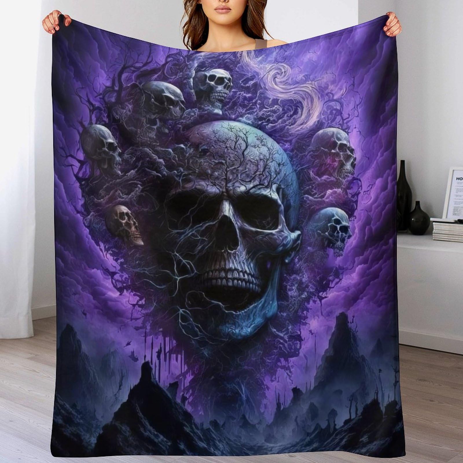 Couverture crâne haut de gamme en flannel polaire douce pour fauteuil de salon