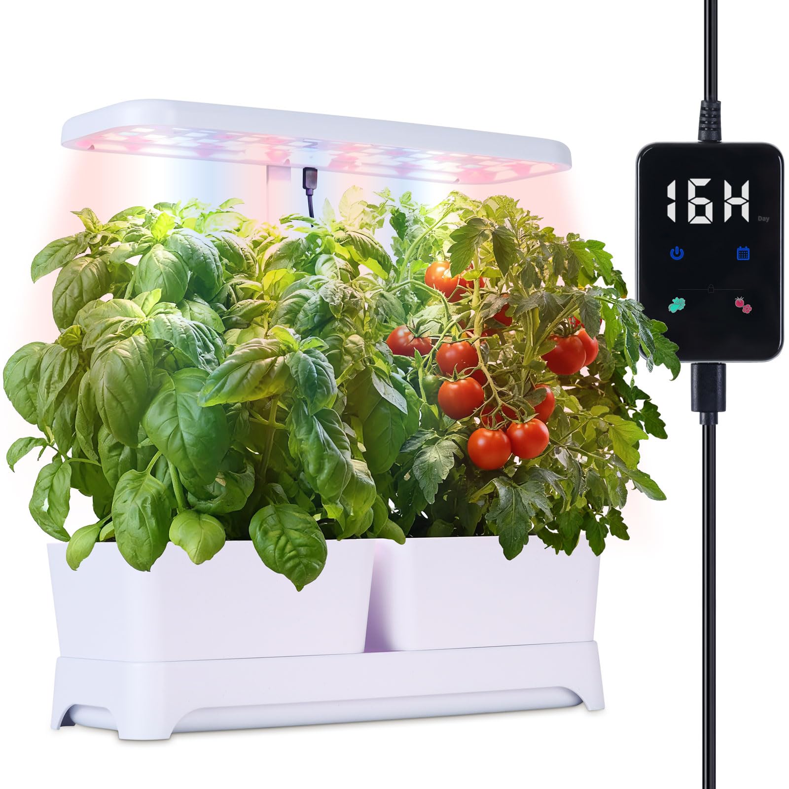Macetas de luz LED de cultivo para jardín, kit de cultivo de hierbas, luz LED de espectro completo para plantas, lámpara de crecimiento ajustable en altura con controlador inteligente (blanco, 16 x
