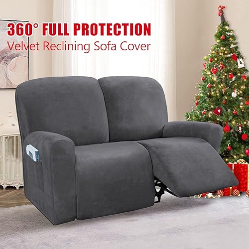 Miniatura 9 de Funda de terciopelo para sofá biplaza reclinable de 6 piezas con bolsillos, funda de sofá biplaza reclinable de 2 asientos para sala de estar,