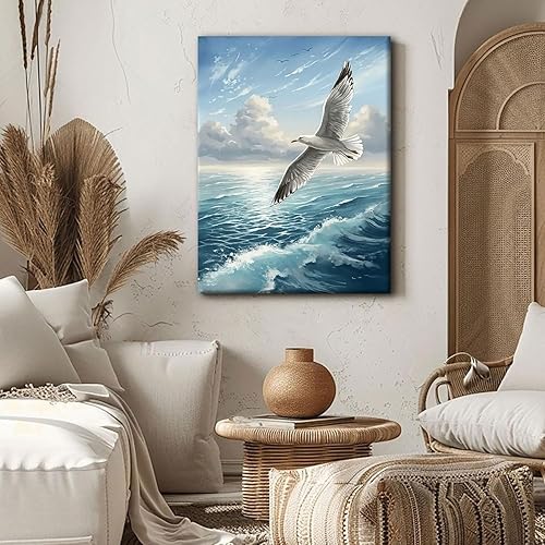 Miniatura 5 de 2 lienzos enmarcados para pared, impresiones artísticas de gaviotas volando sobre olas del océano, póster de pintura náutica costera, galería, para