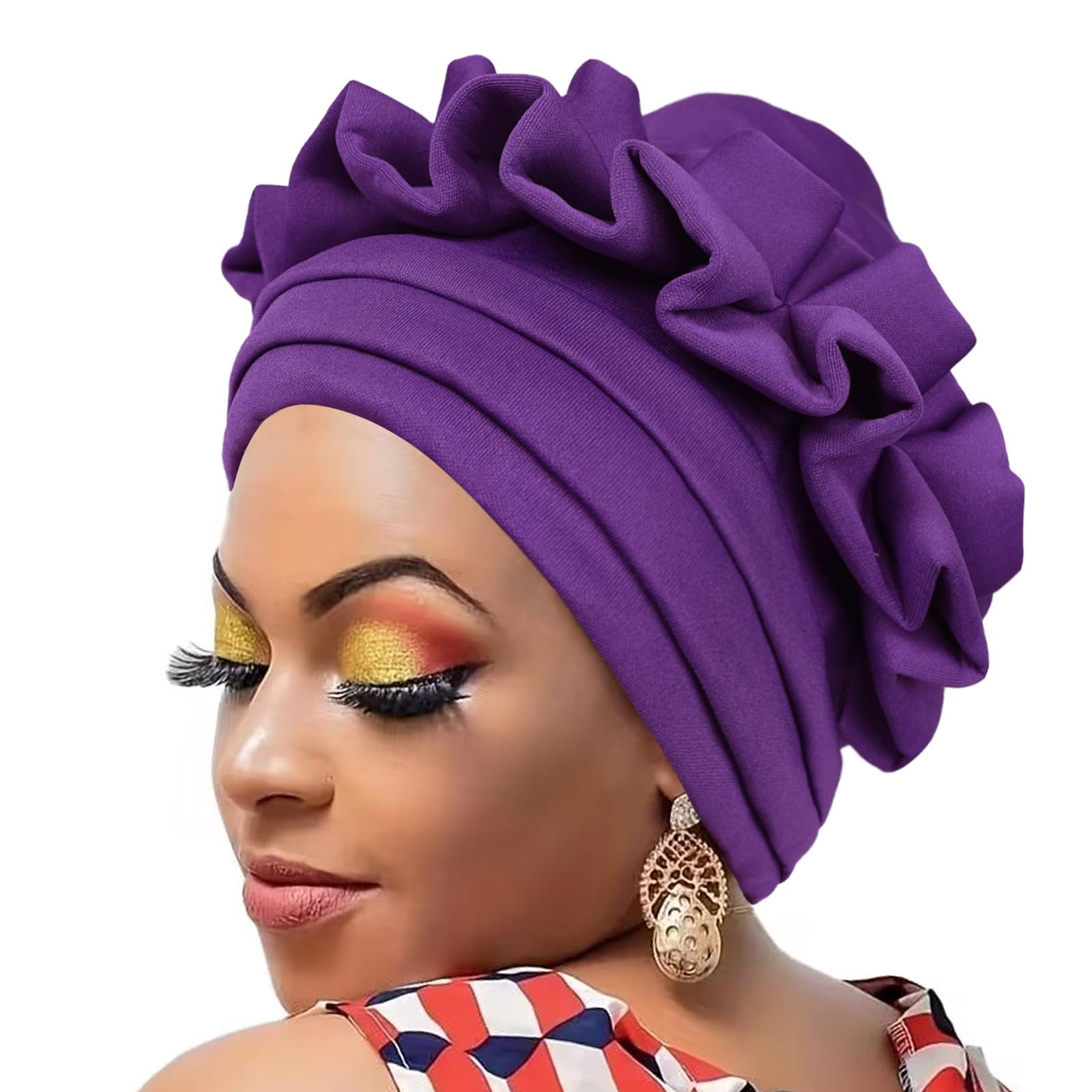 Kalttoy Women Pre-Tied Turban Headwrap Chemo Lightweight Floral Knot Braid Head Cover Stretchy Braids Wrap Hat African Women Pre-Tied Turban Headwrap