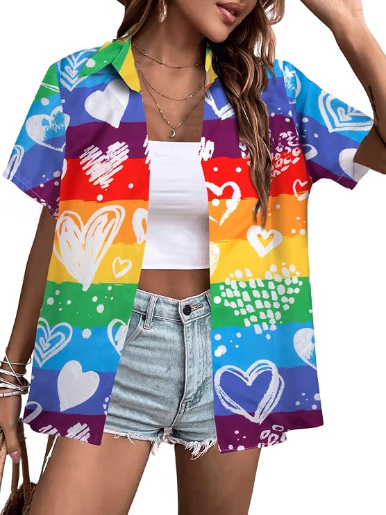 Maglietta Pride Donna Con Cuore Bandiera Arcobaleno - Tshirt LGBT Morbida Per Il Pride Month, Gay Friendly Top