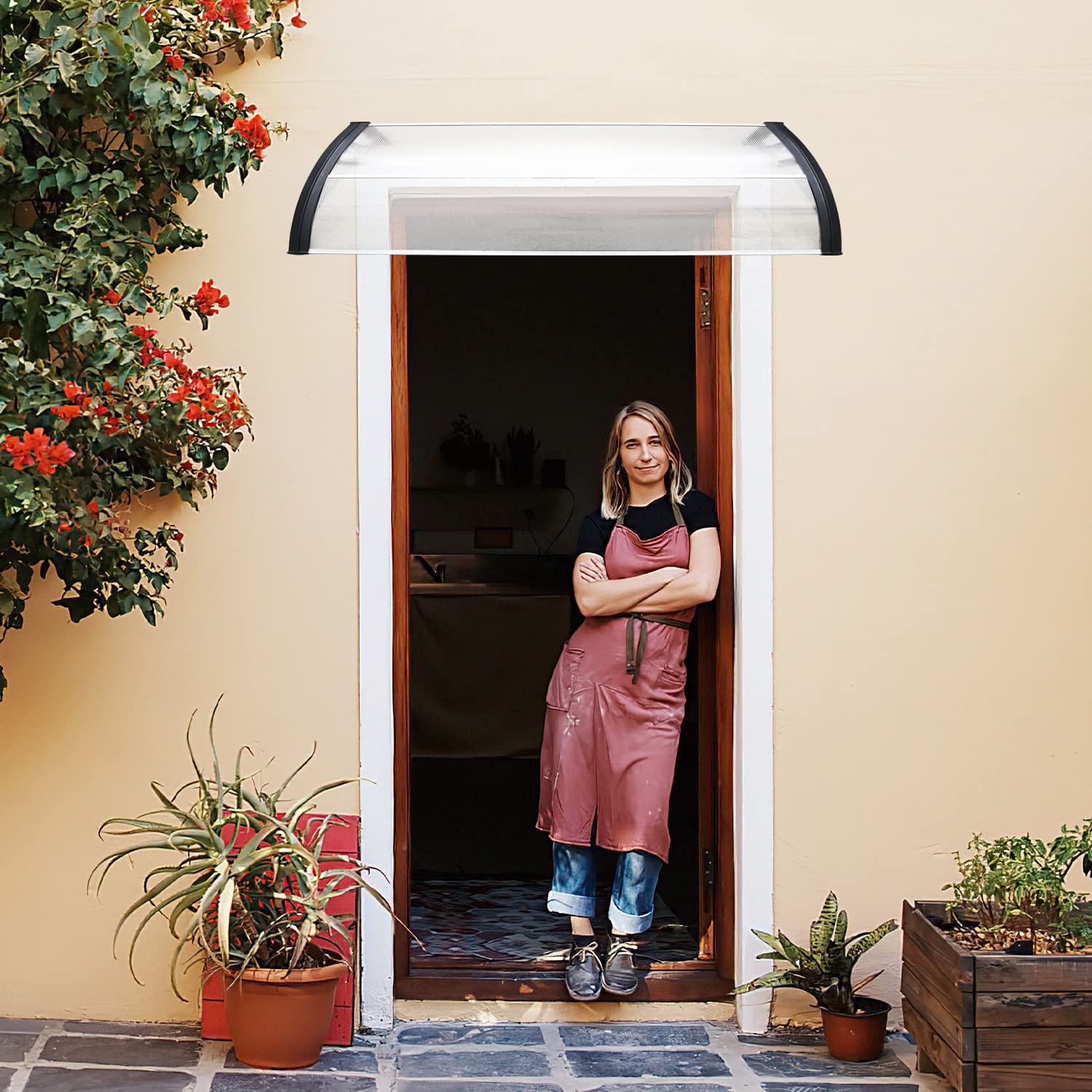 Gimisgu Auvent pour Porte d'entrée - 120 x 100 cm - en Polycarbonate Transparent - 5 mm - Support en polypropylène - Toit de Porte pour l'extérieur - Protection Contre la Pluie