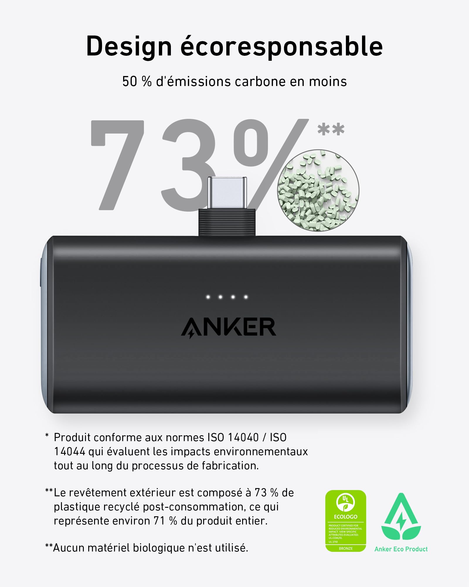 Anker Batterie Externe Nano 5000 mAh 22,5 W, Connecteur USB-C Pliable intégré, Compatible avec iPhone 17 Pro Max/16/15, Samsung S22/23, Note20/10, Huawei, iPad Pro/Air, AirPods et Plus Encore (Noir)
