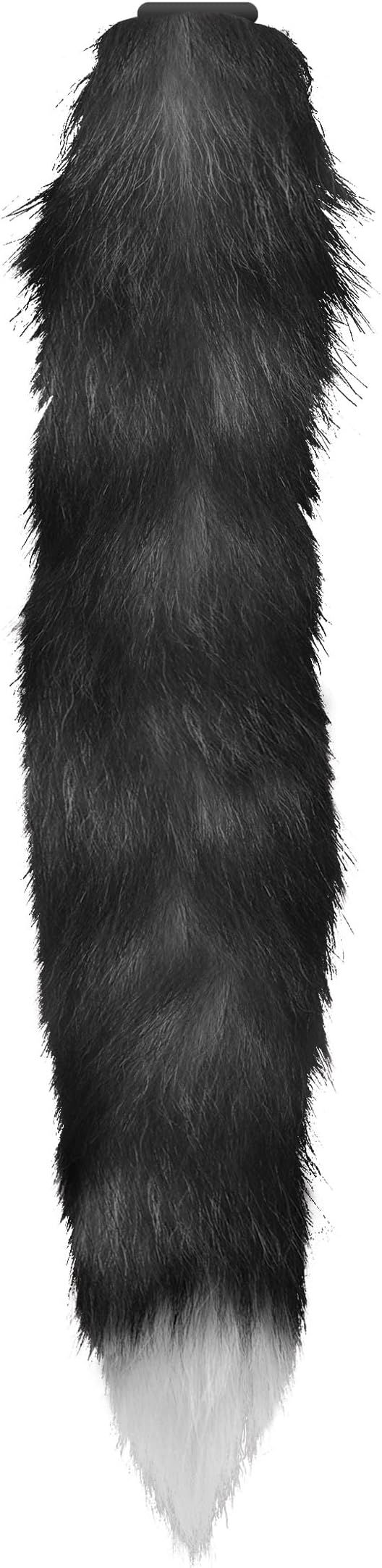Tailz Snap-On Interchangeable 16.5 inch Black & White Fox Tail for Anal Plug | Thick Long and Furry Animal Tail for Women | Soft Vegan Friendly Faux Fur Tail | Kinky Animal Play Fox Cosplay Tail | But
