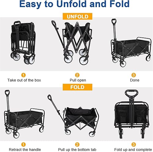Miniatura 3 de Carro plegable de gran capacidad para jardinería, camping, compras, playa y deportes al aire libre