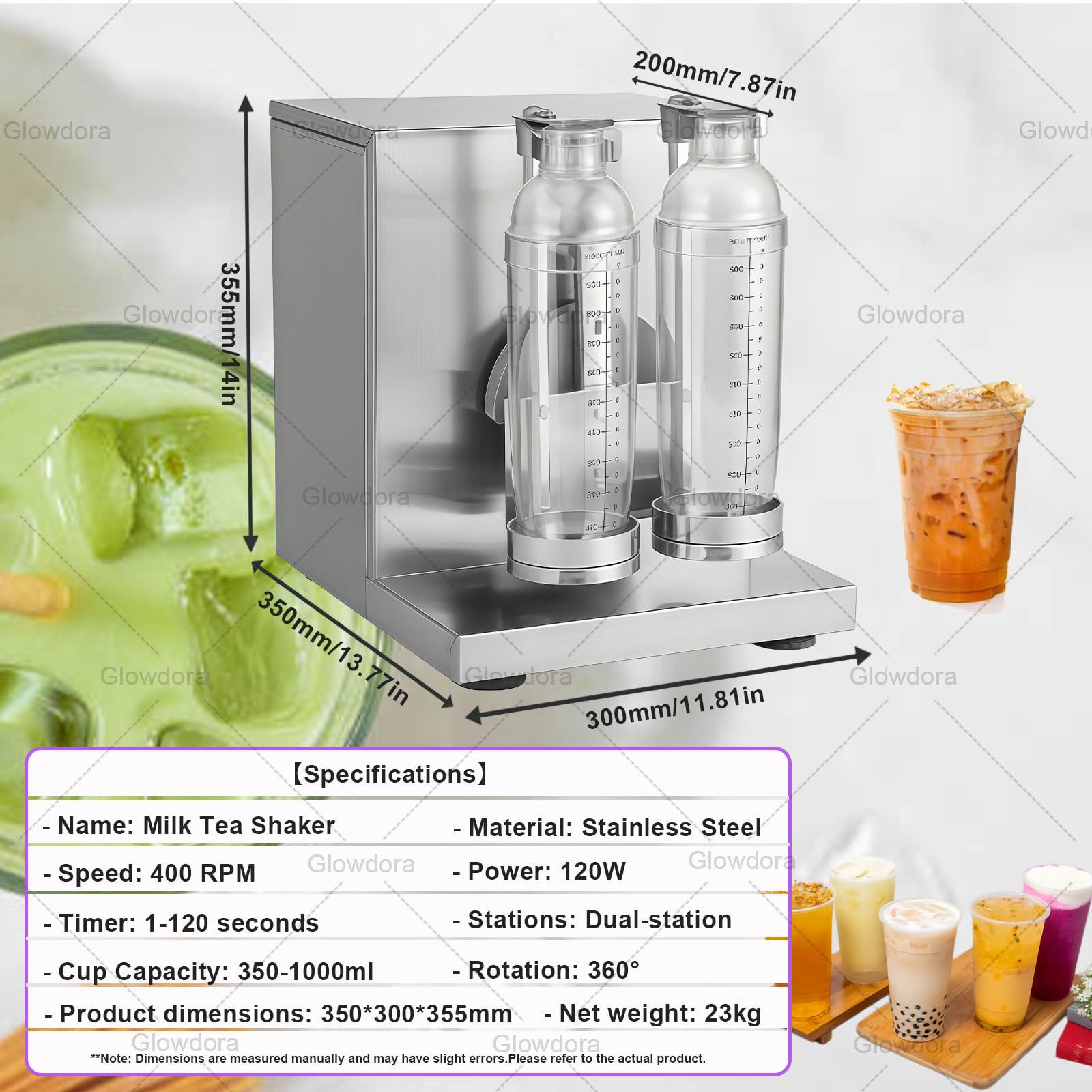 Machine À Shaker pour Lait Au Café Et Bubble Tea, Shaker Automatique Double Tasse, INOX, Vitesse 400 TR/Min, 120w, Minuterie 1-120s, Rotation Complète – Usage Commerce