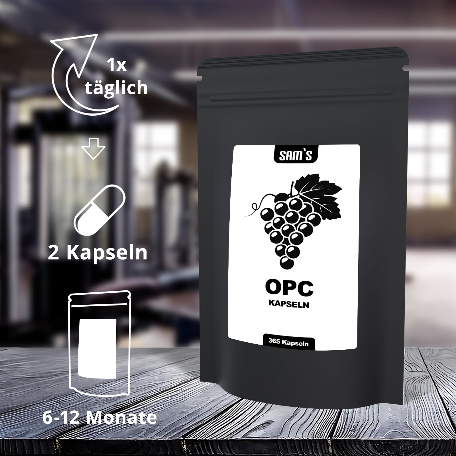 Opc Traubenkernextrakt hochdosiert - 365 hochdosiert Kapseln für ein ganzes Jahr mit 1340 mg Traubenkernextrakt je Tagesdosis und 10 mg Zinkcitrat - vegan - SAM'S