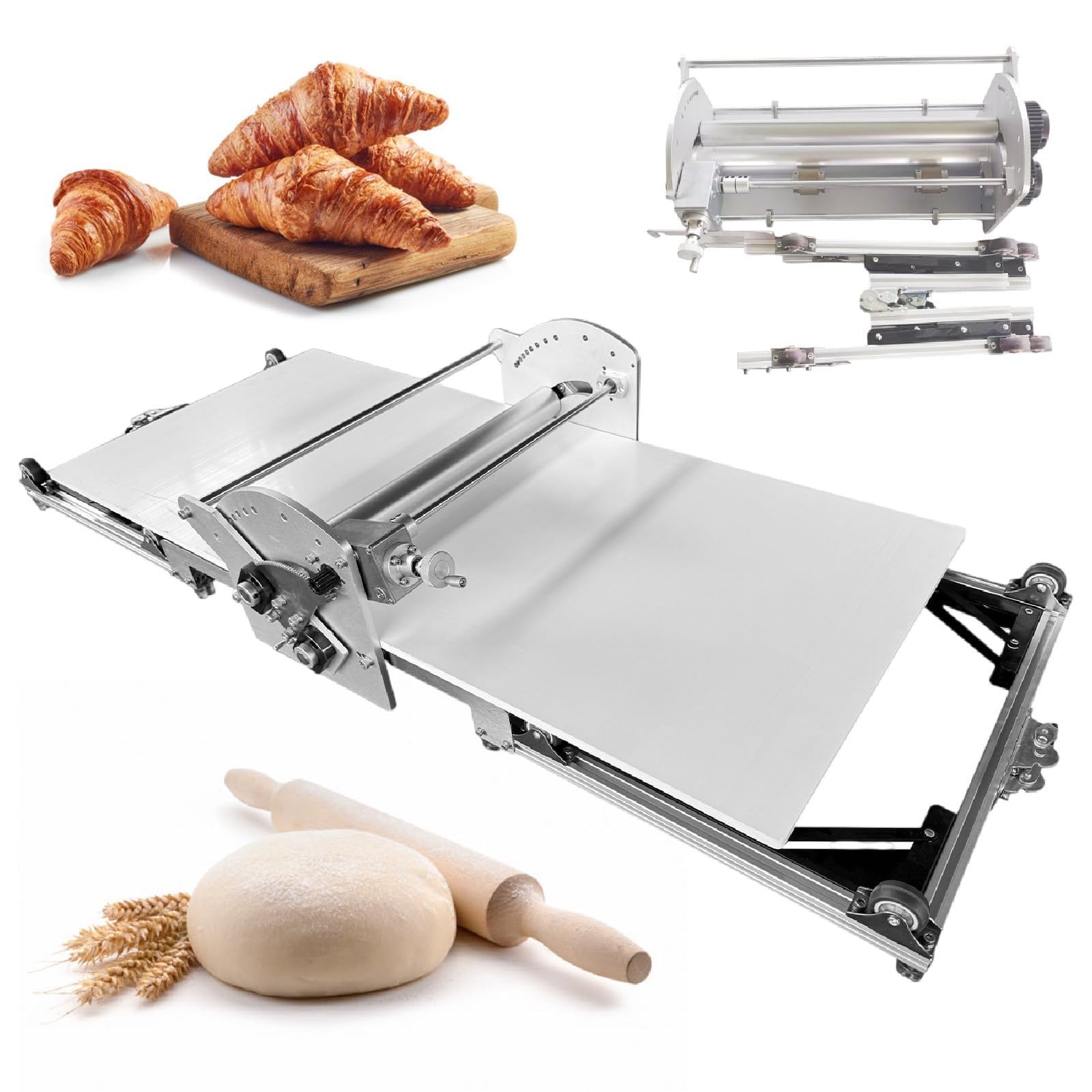 Teigausrollmaschine FüR Zuhause, Faltbare Teigausrollmaschine, Faltbare Teigrollmaschine Mit 0.07-1.18 In（2-30mm） Einstellbaren Dicken, HandelsüBliche KapazitäT,FüR BäCkereien, Pizza Und Croissants