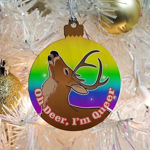 Miniatura 5 de GRAPHICS & MORE Oh Deer I'm Queer Rainbow Pride Gay Lesbian Funny Wood Christmas Tree Adorno de vacaciones