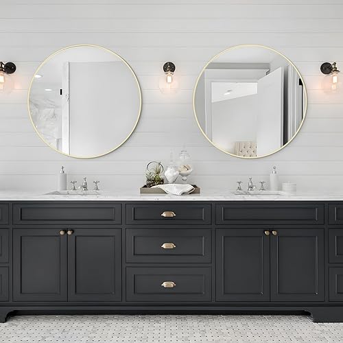 Miniatura 165 de WallBeyond Espejo redondo de madera de 24 pulgadas, espejo de pared circular para baño, espejo de pared redondo para decoración de pared, tocador