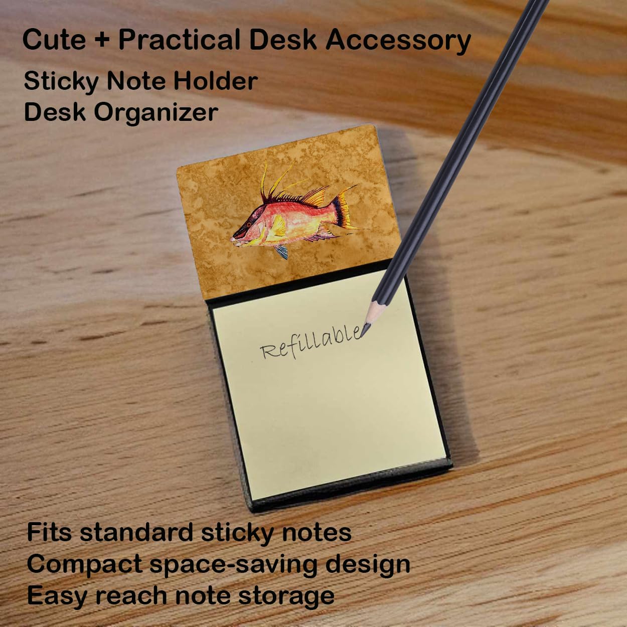Caroline's Treasures Hog Snapper on Gold Sticky Note Holder, Multicolor (8751SN)