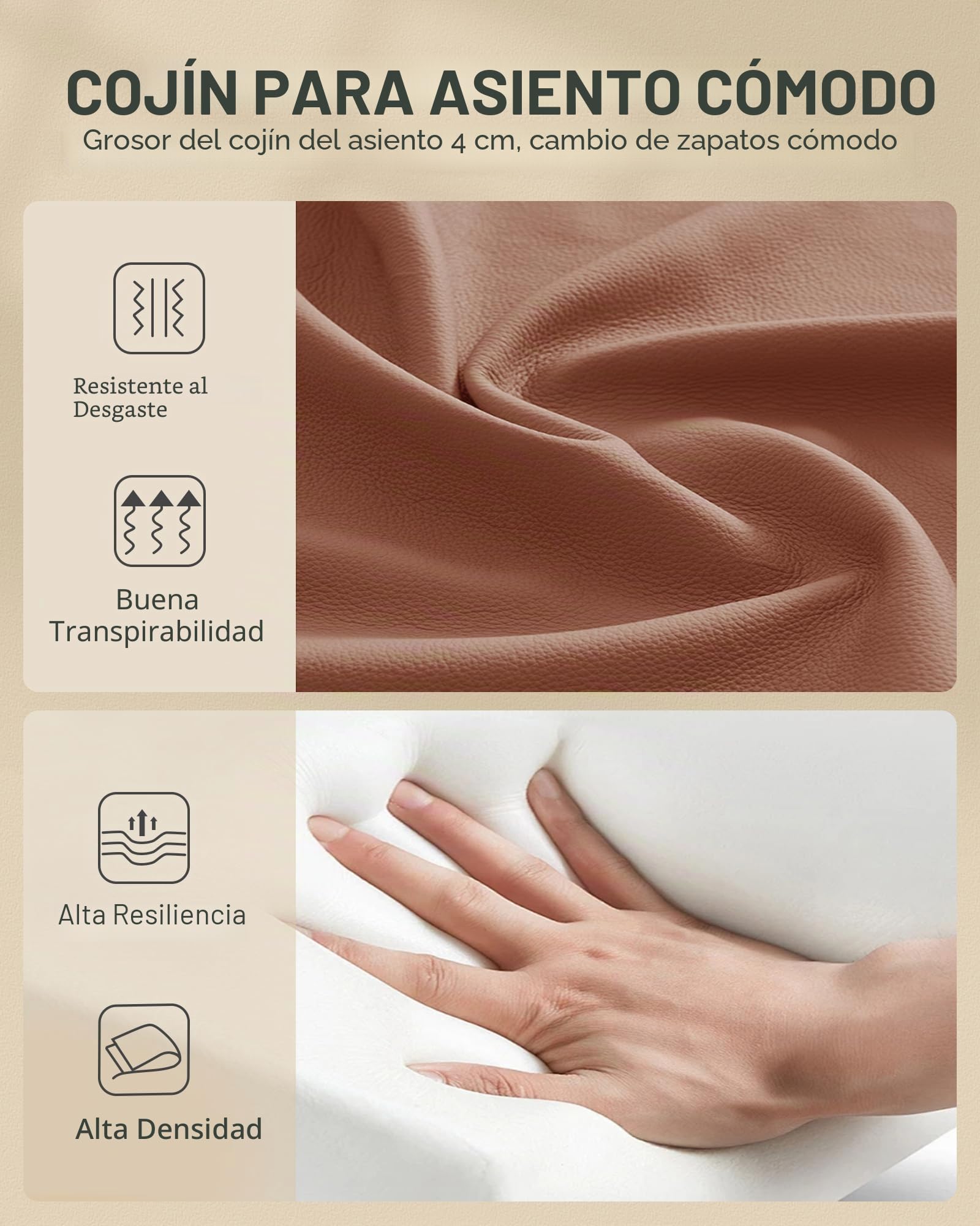 Hzuaneri Banco Zapatero con cojín, Mueble Zapatero Entrada con Puertas, 8 Pares de Zapatos, 35 x 100 x 49 cm, Entrada, Dormitorio, Sala de Estar, Blanco y marrón SB26614KA