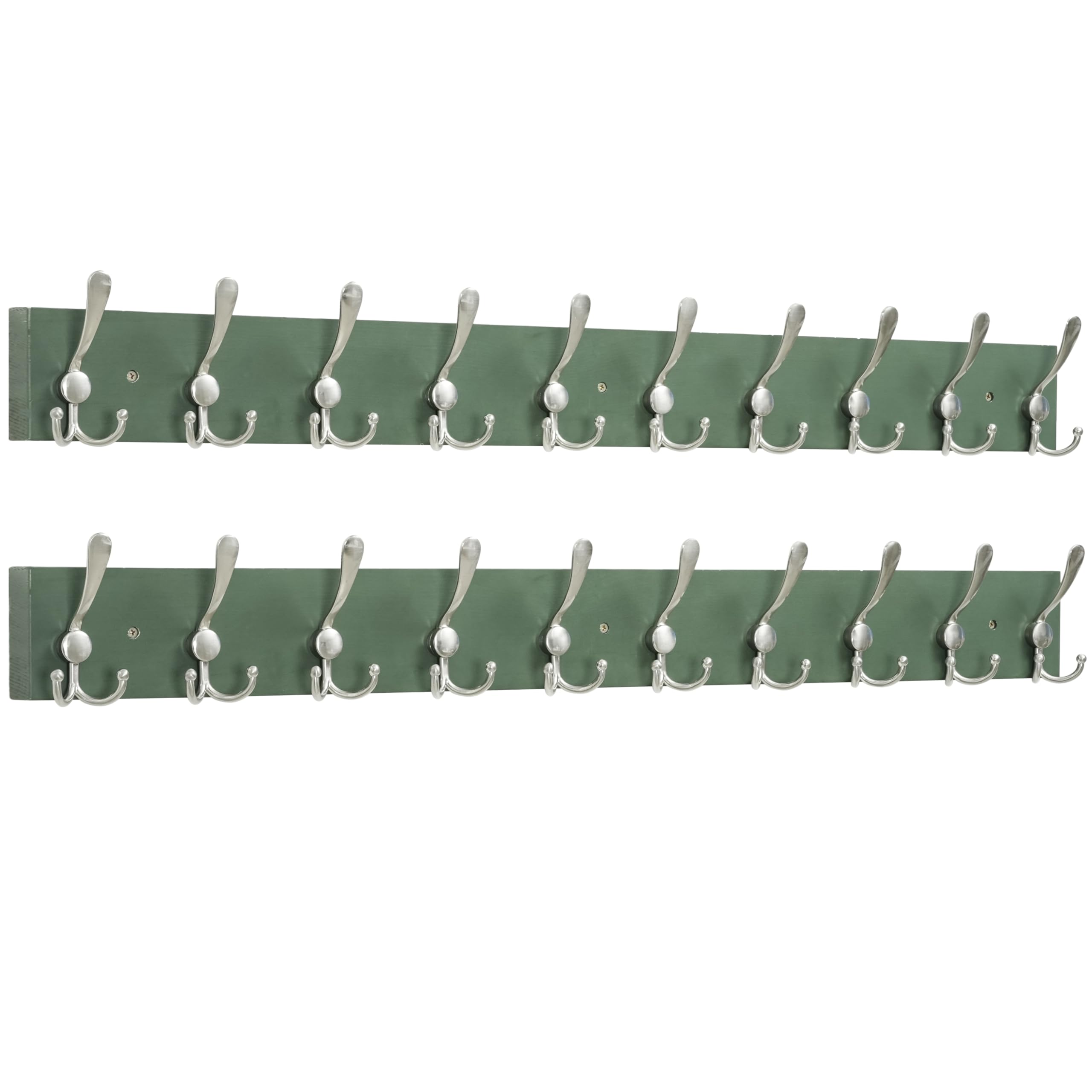 SKOLOO Creations Forest Green Solid Wood Wall Mounted Coat Rack, 10 Hooks, 38-1/8" Long - Kitchen, Mudroom, Entryway, Bathroom - Includes Mounting Hardware, Wall Coat Hanger, Towel Rack, Pack of 2