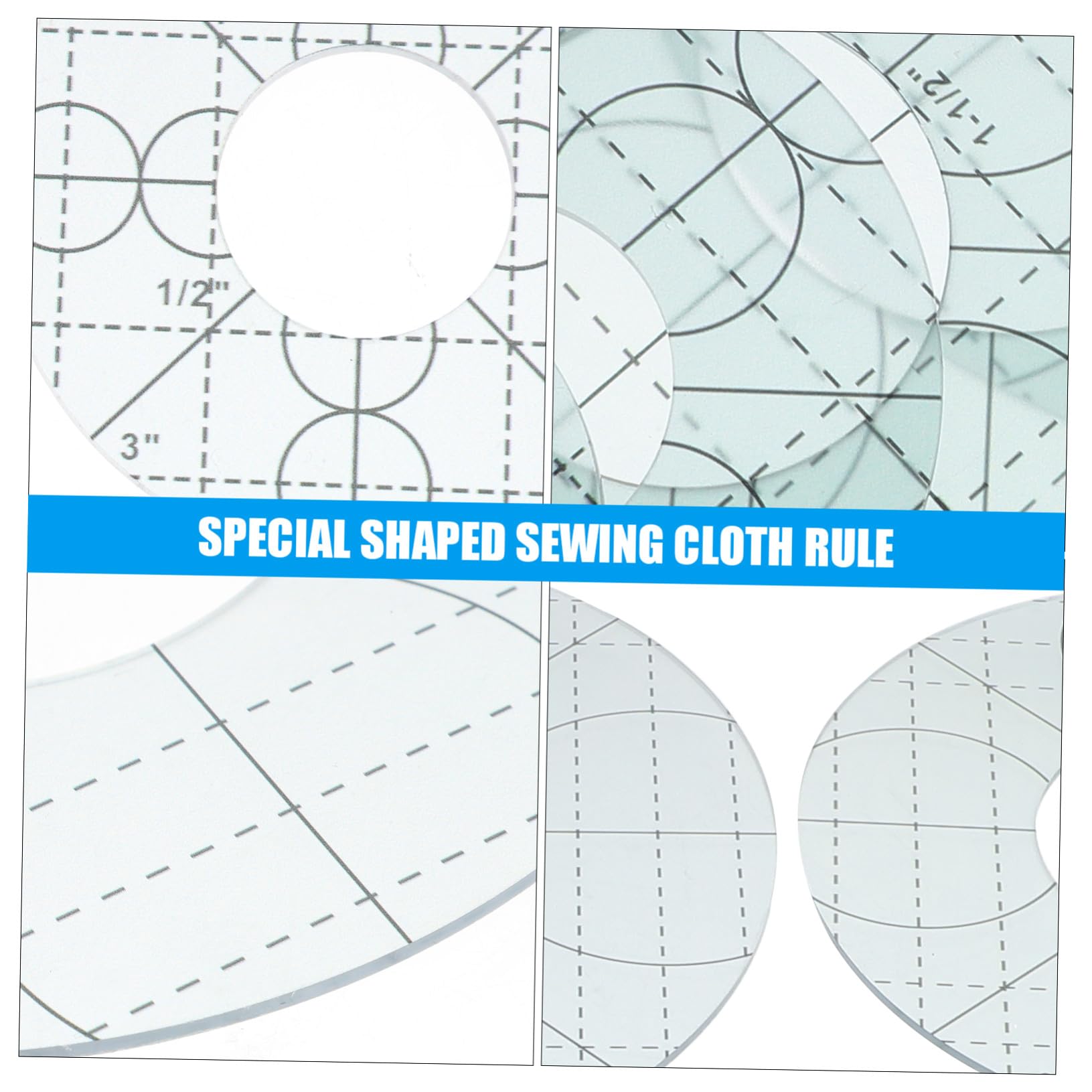 Regla de Patchwork Acrílica Circular para Costura Diy, 5 Piezas | Plantillas de Acolchado y Bordado, Acrílico Ligero y Duradero, Portátil y Seguro, Uso en Pintura