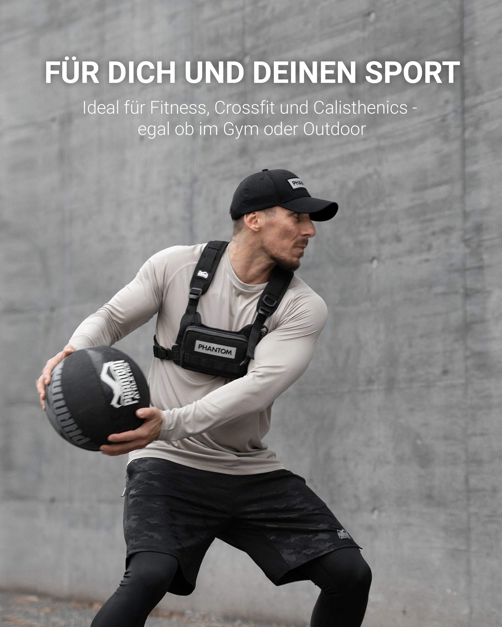 Phantom Chest-Bag Tactic - Fitness Tasche | Sport Brust-Tasche | Männer Damen - Schwarz