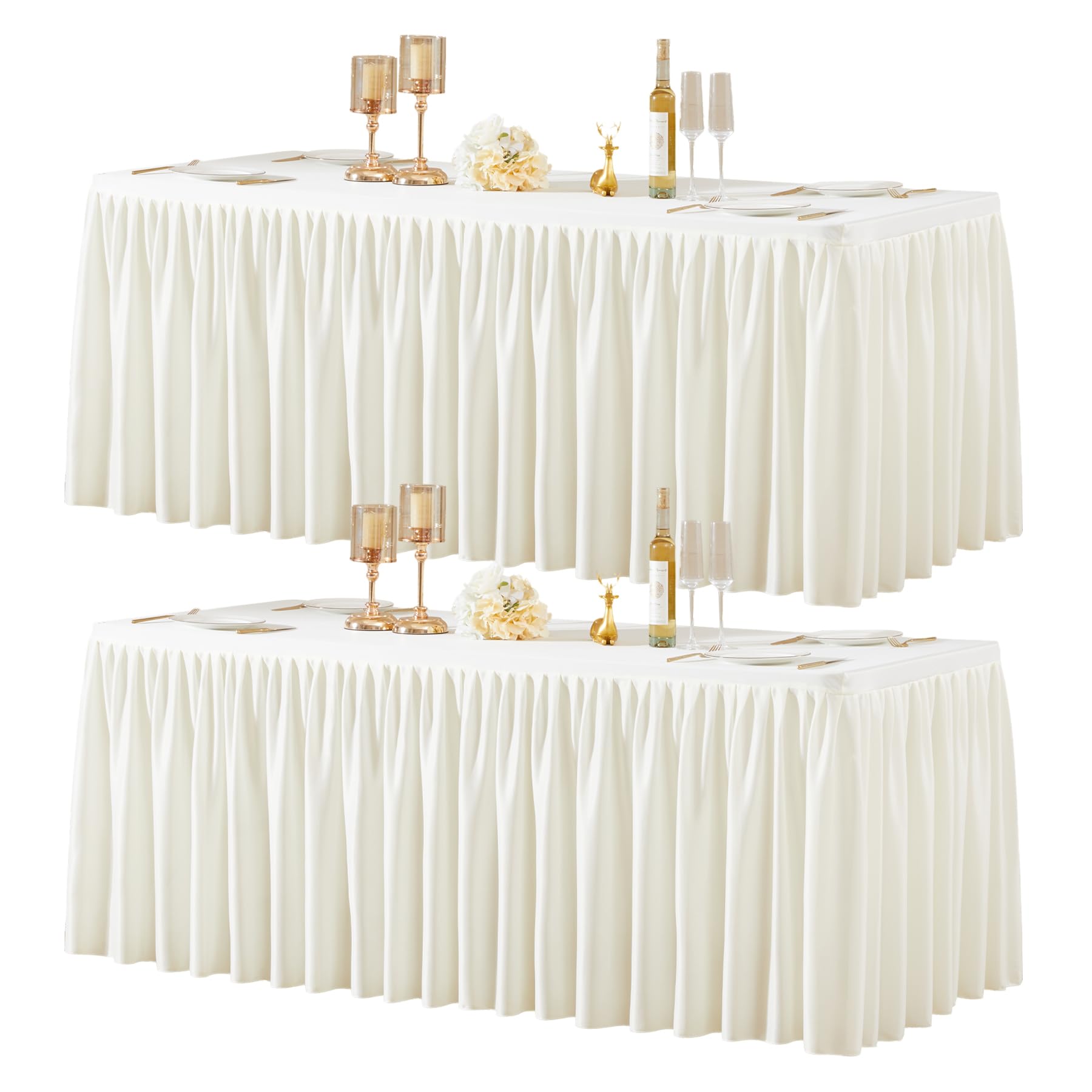 Photo 1 of 2 Packs Ivory Spandex Tablecloths Rectangle Tables 4ft, Stretch Fitted Table Covers for 4 Foot Tables Wrinkle Free Rectangle Table Cloth with Skirt for Birthday Party Events Banquette Baby Shower