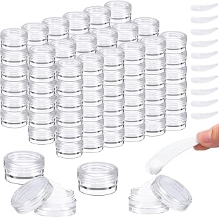 Uiifan 240 Pcs 3g Empty Plastic Sample Containers with Lids and Spatulas, Small Cosmetic Pot Jars Round Clear Tiny Makeup Containers with 10 Pcs Digging Spoon for Cream, Lotion, Powder (Clear Lid)