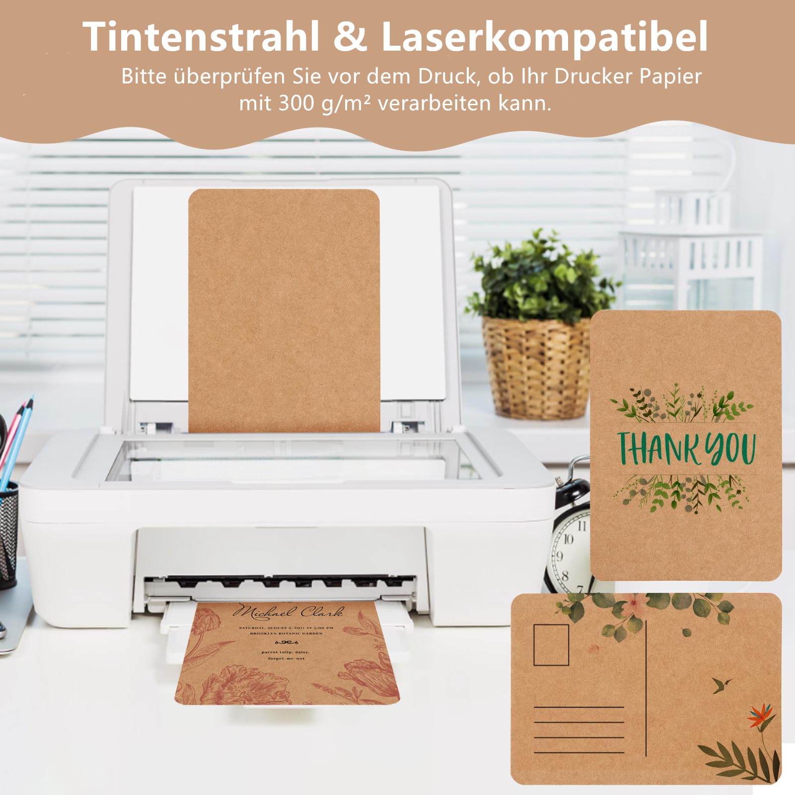 moinkerin 120 Pezzi A6 Carta Kraft 10.5X14.8CM 300g/m²Stampabile Cartoncino Kraft A6 Cartoline Vuote per il fai da te, inviti di Nozze, Biglietti di Ringraziamento