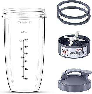 Replacement 32oz Cup for the Nutribullet Cup with a Portable Lid - Premium extractor blade replacement for the nutribullet blender and 2 lid rings compatible with nutribullet accessories.