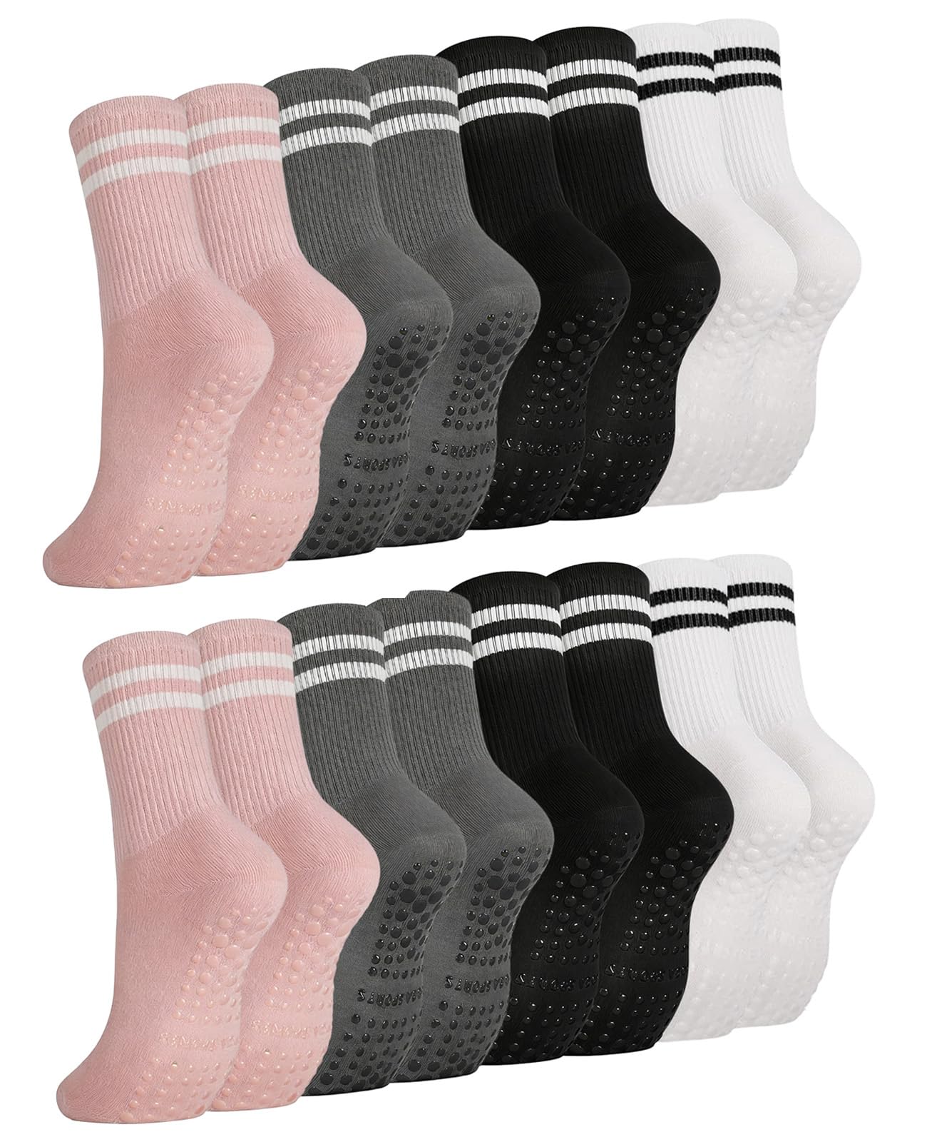 Xumann Women's 4 Colors 8 Pairs Grippy Socks Pilates Grip Socks Non Slip Yoga Socks For Reformer Pilate And Trampoline