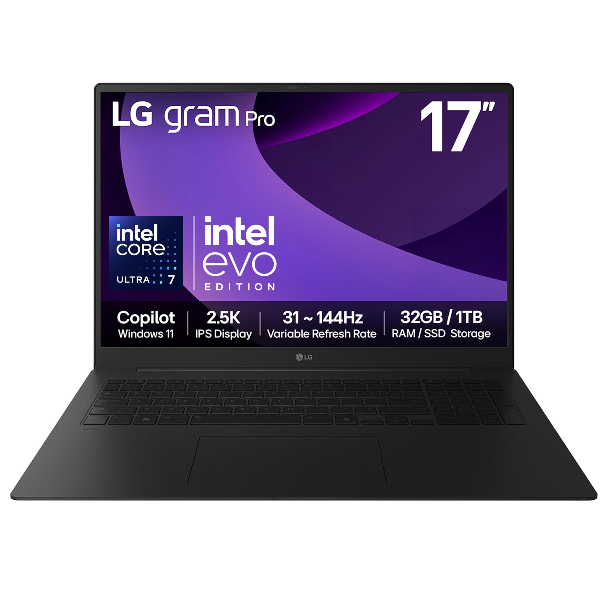 LG LG gram Pro 17Z90TP - 17 Inch 2.5K IPS 144Hz VRR, Ultra-Lightweight Laptop, Intel Core Ultra 7 255H - EVO Edition, 32GB RAM, 1TB