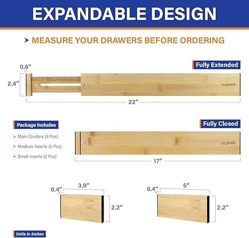 Miniatura 3 de Separadores de cajones de bambú ajustables para ropa, utensilios de cocina, escritorios de oficina, accesorios de baño, calcetines y ropa interior,