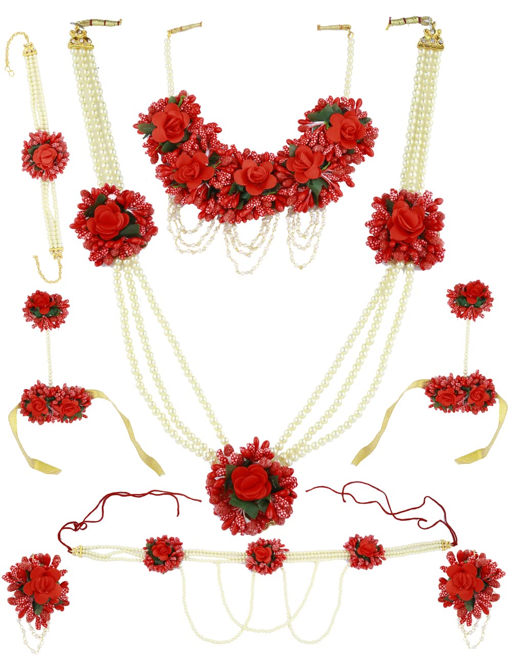 Anuradha Art Jewellery Flower Jewellery Combo Set For Women & Girls | Haldi, Mehndi, Sangeet, Godbharari, Maternity Shoot (Red-Gold) (B09T3JQ4RN) Amazon Price History, Amazon Price Tracker