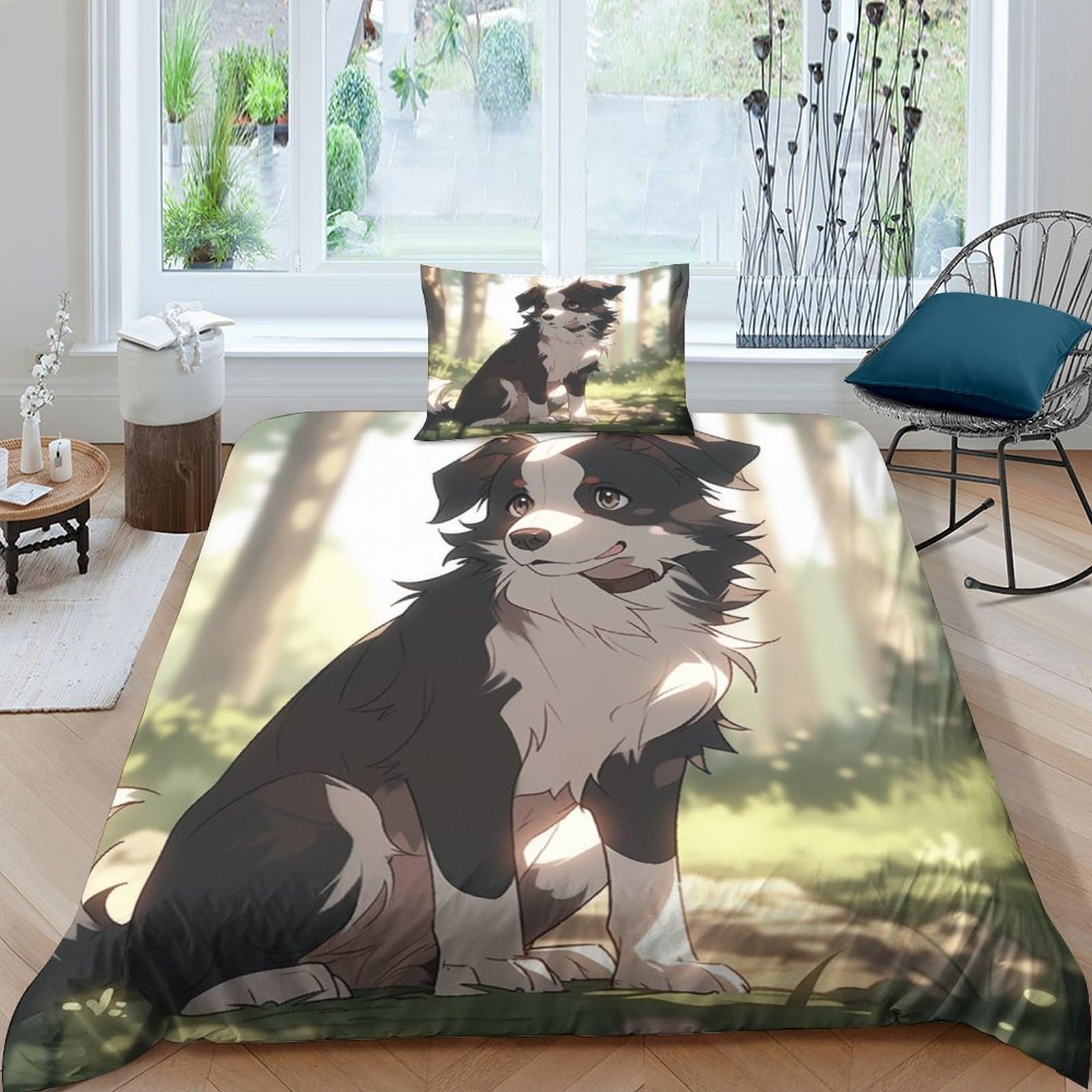 Housse de couette imprimée 3D mouton et berger pour remplacer le linge de lit uni