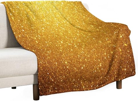 Soft Winter Warm Blanket, Beautiful Gold Bling Glitter Sparkles Pattern Soft Cozy Flannel Blanket, Unisex Decor Cover