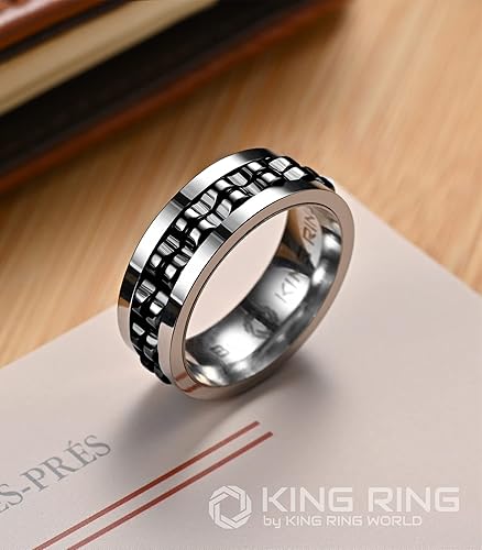 Miniatura 5 de King Ring Anillo giratorio de engranajes de 0.315 pulgadas  Anillo antiestrés pesado ultra pulido, anillo de acero inoxidable, anillos giratorios