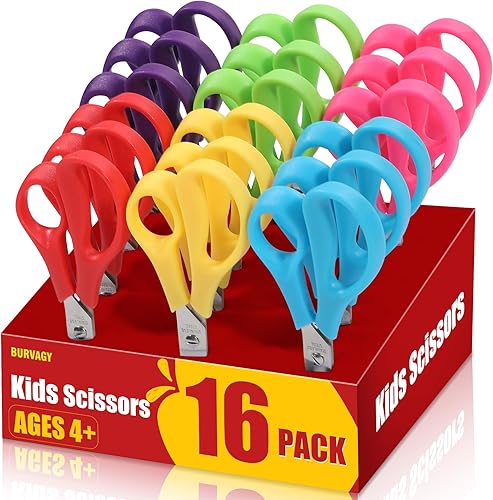 Miniatura 1 de Tijeras para niños, paquete de 3, tijeras de 4 a 8 años, tijeras de seguridad de punta roma de 5.5 pulgadas para escuela o manualidades, agarre