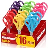 16Pack 5.5" Safety Small School Kids Student Round Blunt Tip Craft Scissors Bulk, Stainless Steel Blades Comfort Grip Scissors for Kid Children Kindergarten Cutting Paper