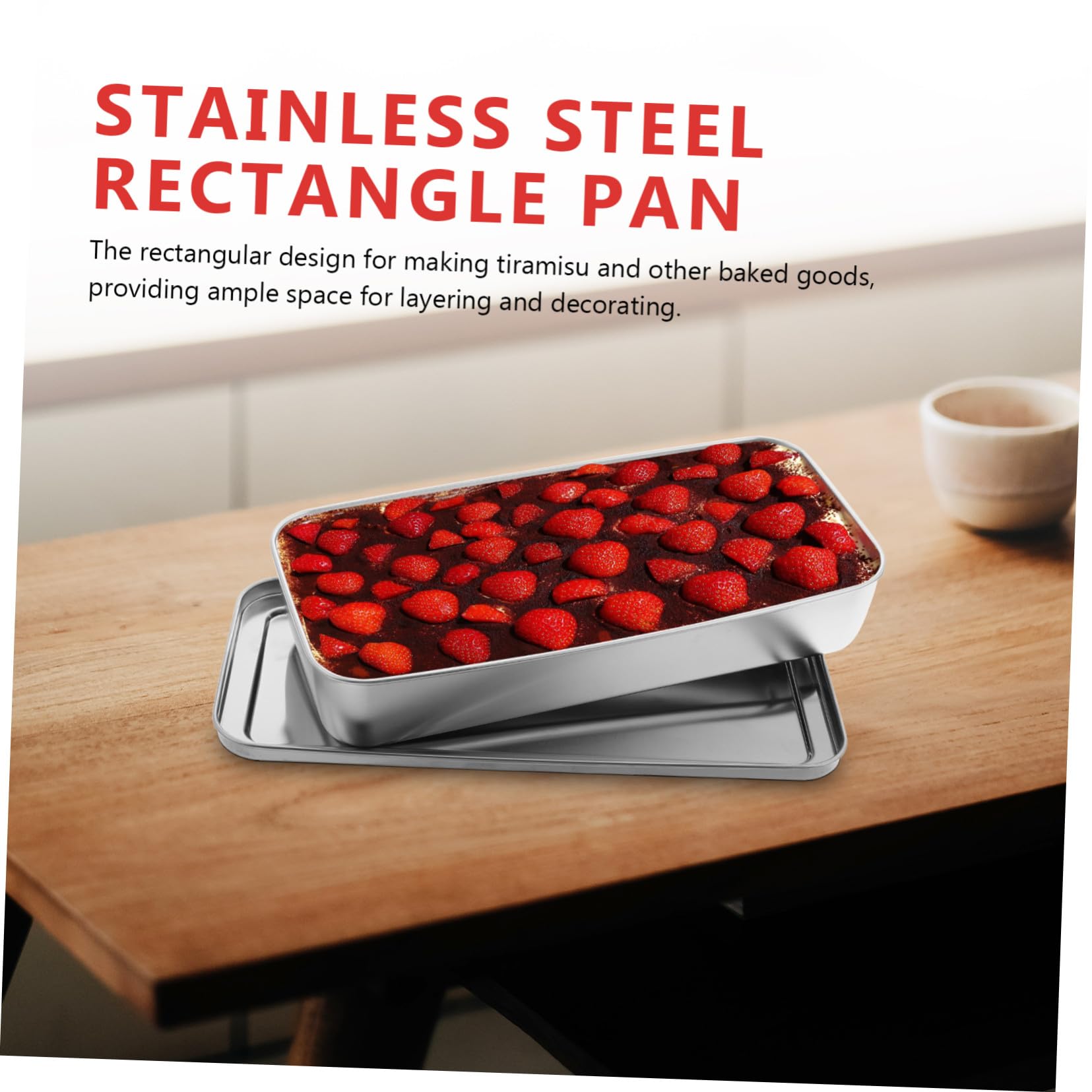Cabilock Edelstahl Backform Rechteckig mit Deckel Langlebig und Rostfrei für Tiramisu und Käsekuchen Vielseitig zum Backen Lagern und Servieren Moderne Silberne Kuchenform
