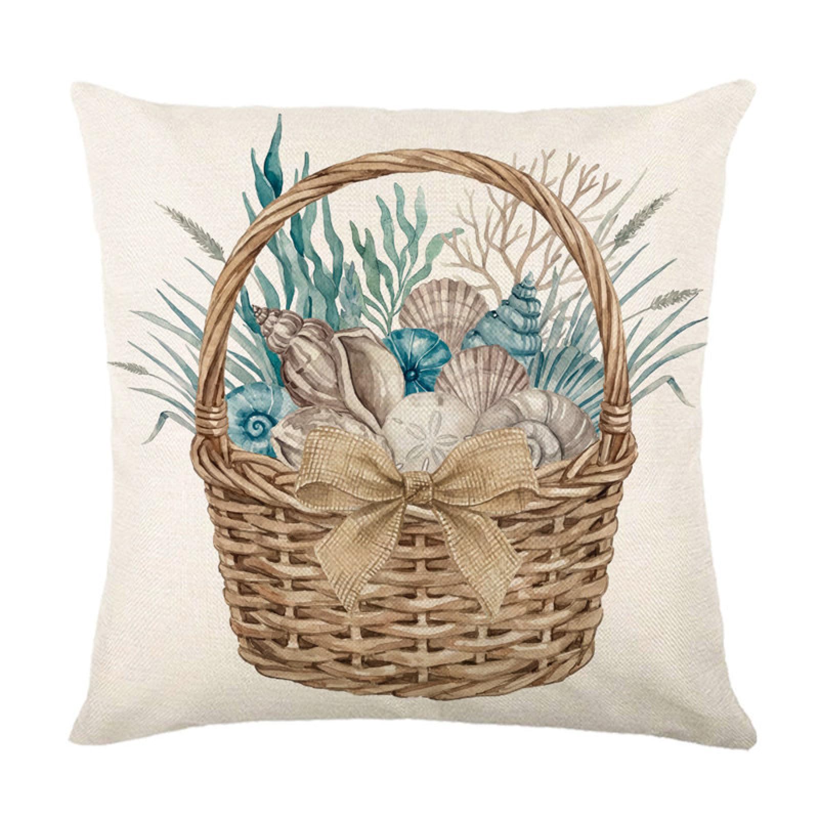 Cushion Covers 40cm x 40cm Brown Flower Basket Decorative Pillows Linen Square Sofa Bed Cushions with Invisible Zipper Throw Pillow for Living Room Outdoor Pillowcases