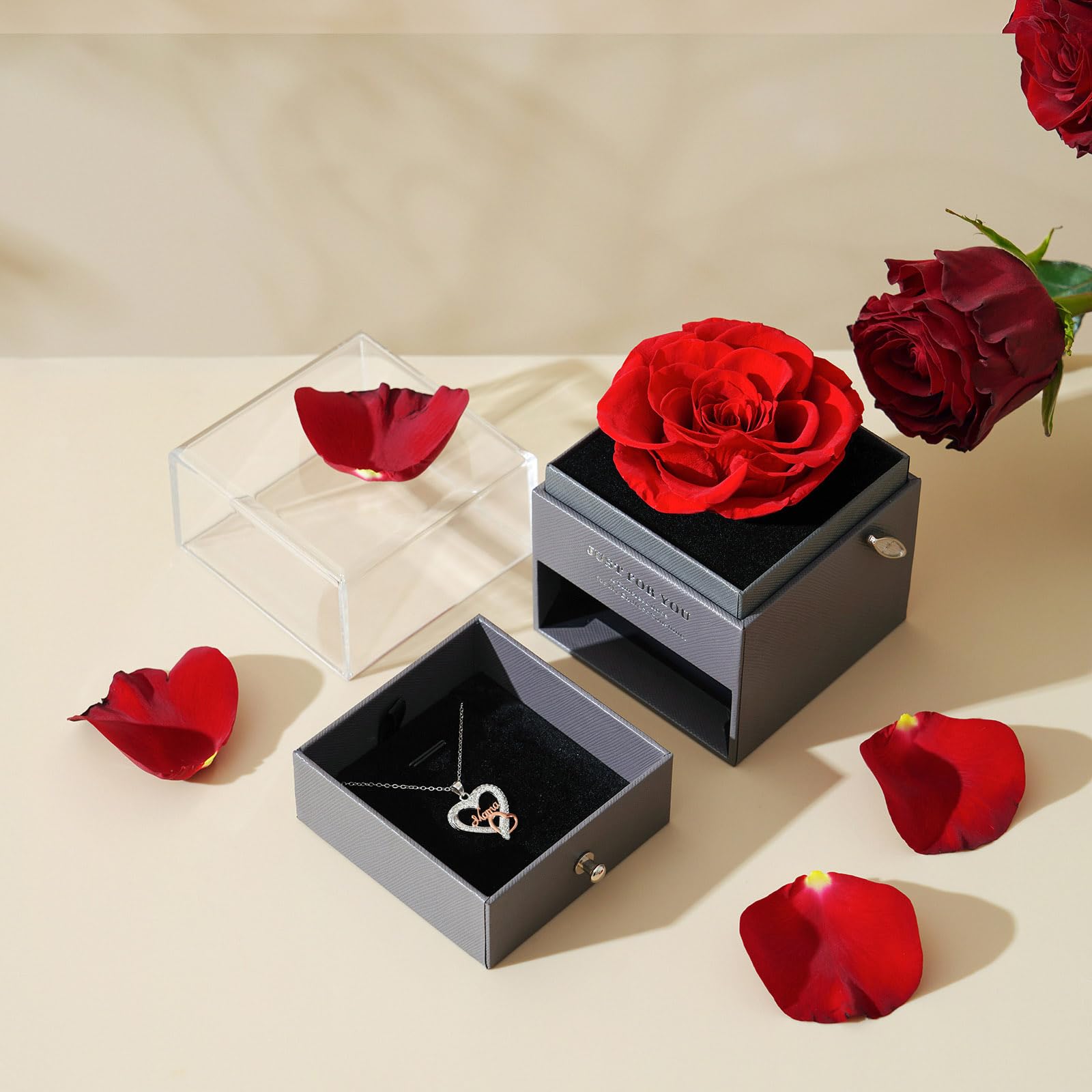 ADDWel Geburtstagsgeschenk für Mama Mutter - Ewige Rose Musikbox Spieluhr Geschenkset mit Mama Kette 925 Silber, Besonderes Geschenk zum Geburtstag oder Muttertag für Mutter von Sohn Tochter Ehemann