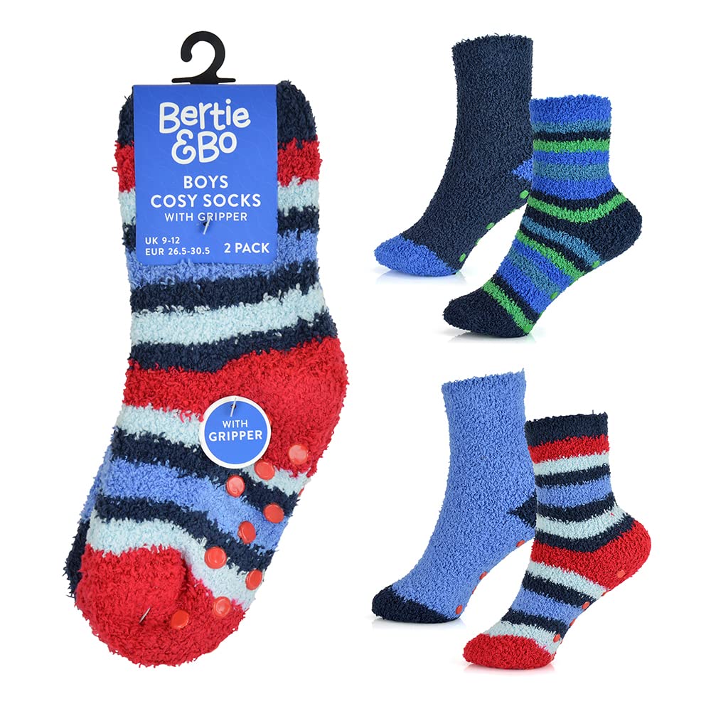 Undercover 4 Pairs Boys Cosy Socks SK815 Blue Stripe (1x Each) 4-6