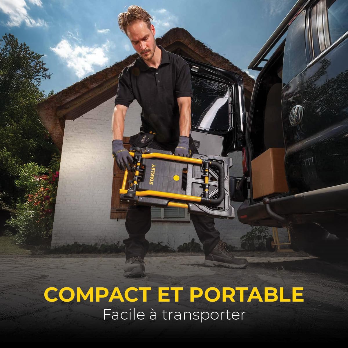 Stanley 2 en 1 Chariot Pliable SXWTD-FT585 - Chariot de Transport Capacité 137 KG - Plateforme Pliable - Multifonctionnel - Noir/Jaune