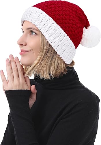 Miniatura 3 de American Trends Gorro de Papá Noel, gorro de Navidad cálido para invierno, gorro holgado de punto trenzado para adultos, mujeres y hombres, fiesta