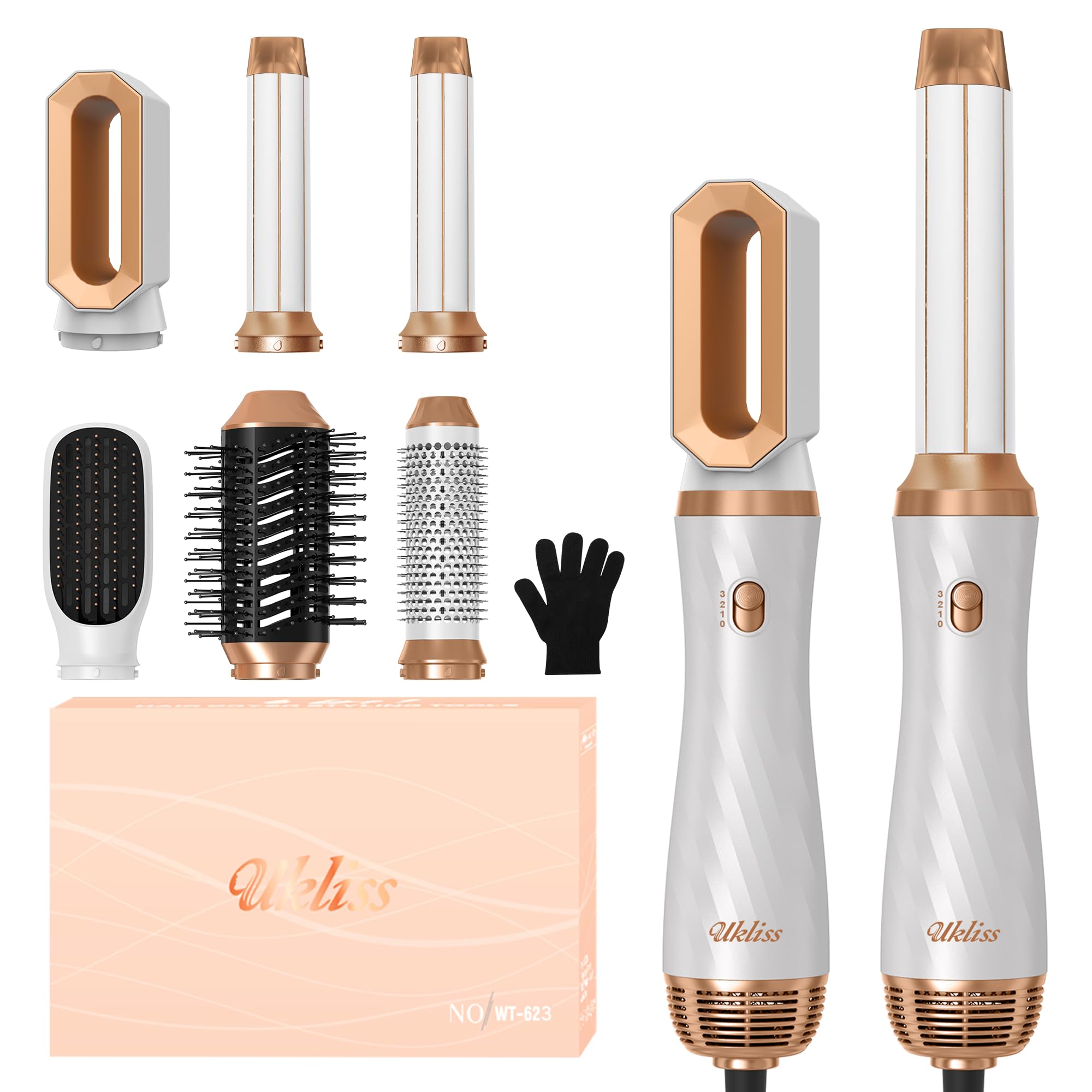Airstyler 6 en 1, UKLISS Secador Pelo Profesional con Rizador Pelo Automatico Hair Straightener Thermal Brush Hair Curler Hair Dryer, Cepillo Alisador Pelo para Volumen, Doblar, Suavizar, Secar