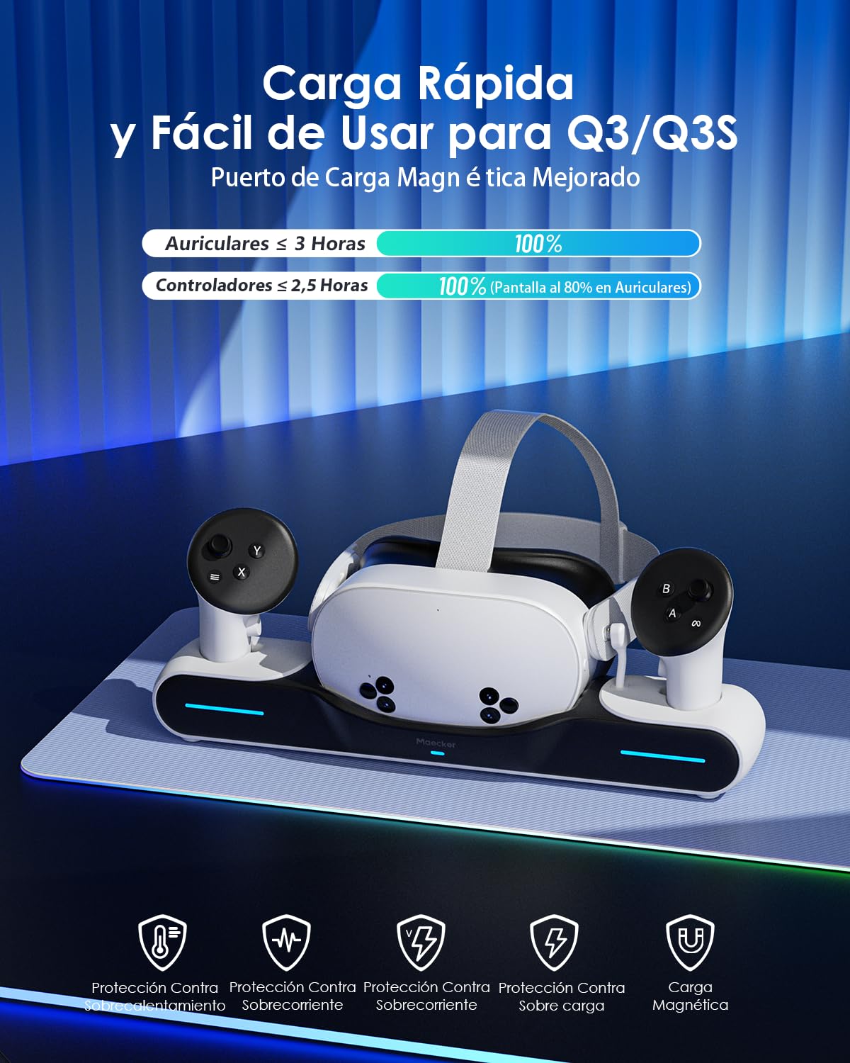 Base de Carga para Quest 3/Quest 3S Estación de Carga Cargador magnético para Quest 3/3S Accesorios Soporte de Carga